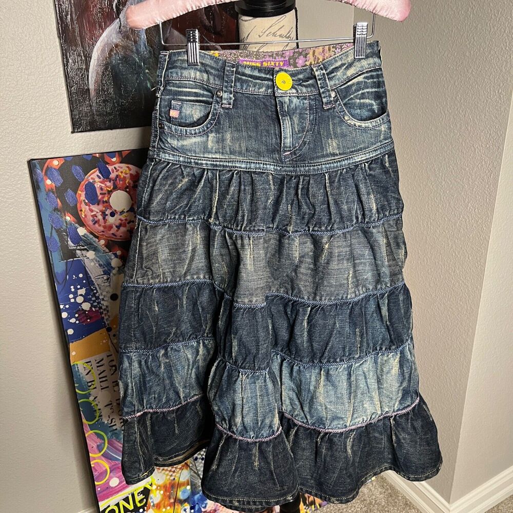 Miss Sixty Denim Midi Girls Skirt Size 12 Years Fits Women XXS to XS Jeans